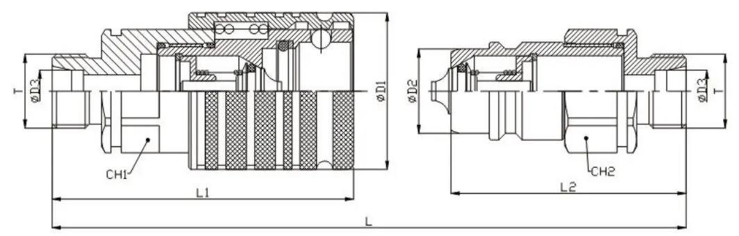 ZY-CT threaded coupling fitting sectional drawing